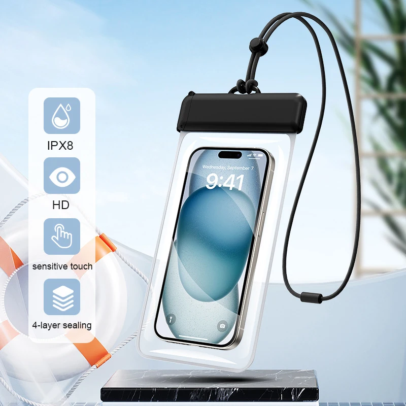 Universal Waterproof Phone Pouch for Swimming and Diving - Durable TPU Cover, IPX8 Certified