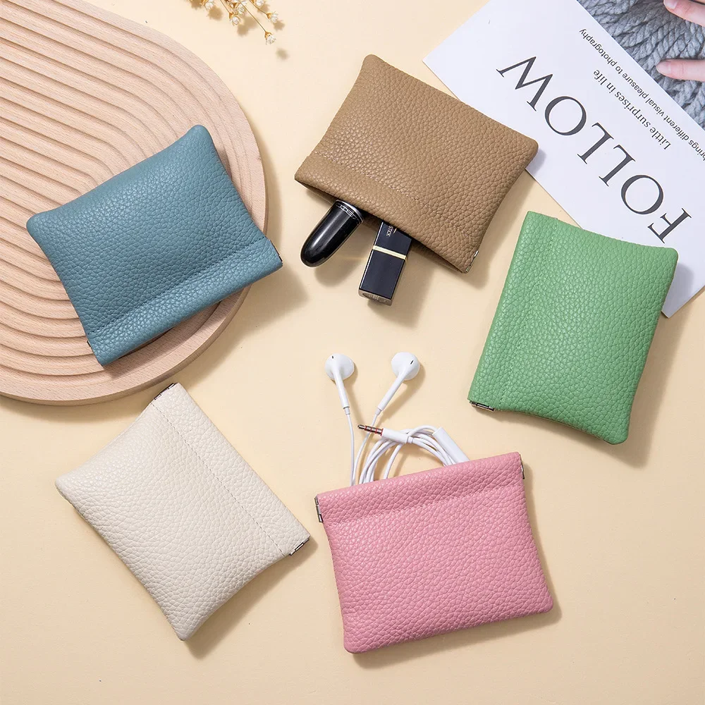 Genuine Leather Change Wallet Jewelry Pouch Leather Travel Squeeze Coin Purse Portable Change Organizer for Earrings Necklace