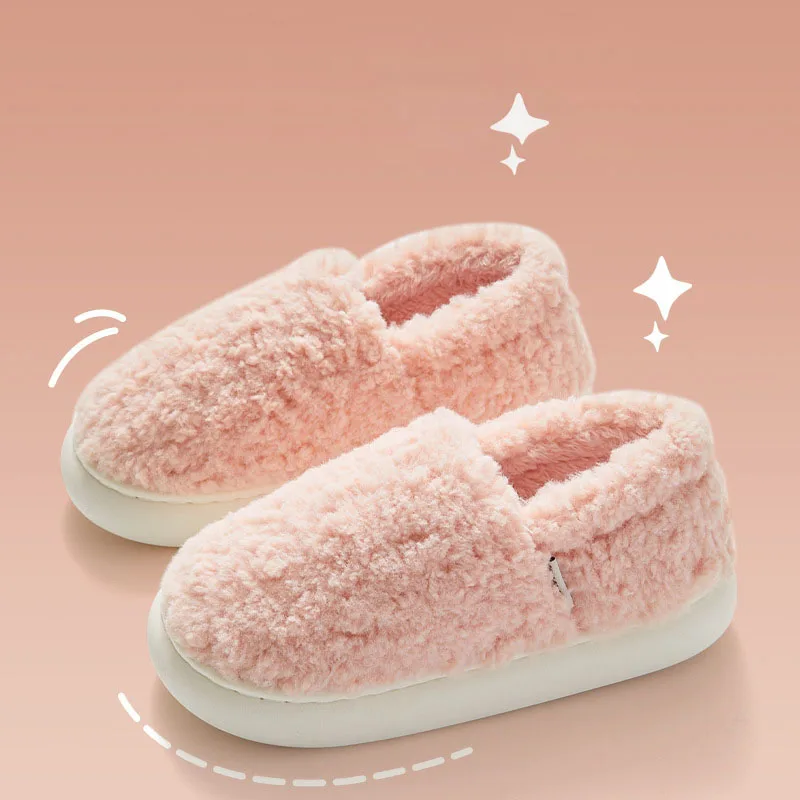 

Women Warm Fur Slippers Couples Winter Platform Cotton Shoes Soft Plush Thick Sole Indoor Street Snow Boots Fluffy Snow Boots
