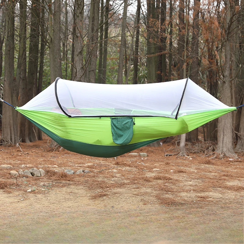 Camping Hammock And Portable Travel Outdoor Hanging Sleeping Hammock With Mosquito Net Single And Double Size Nylon Fabric 2