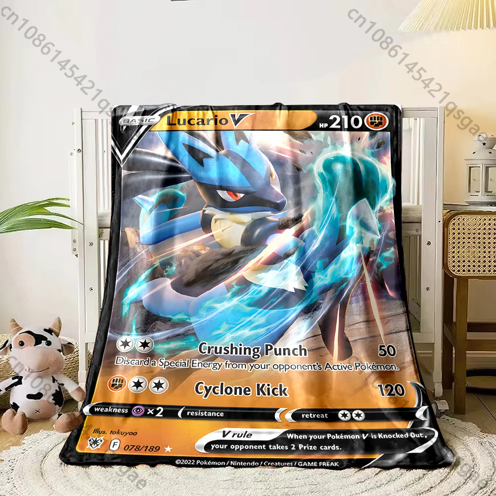 Game Pokémon Cards Lucario Printed Blanket Childr Adult Blanket Soft  Warm Bedding for Bed Sofa Outdoor Travel Cover Blankets 4