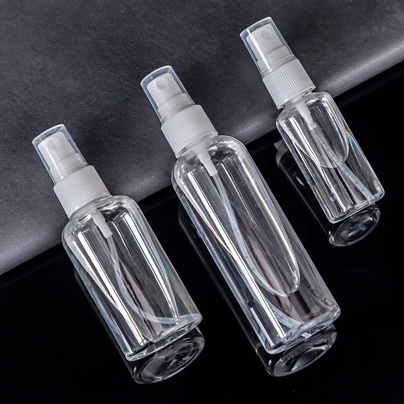 투명 플라스틱 스프레이 병, 휴대용 빈 향수 용기, 리필 가능한 PET 여행 병 세트, 30, 50, 100ml, 10, 20, 50 개