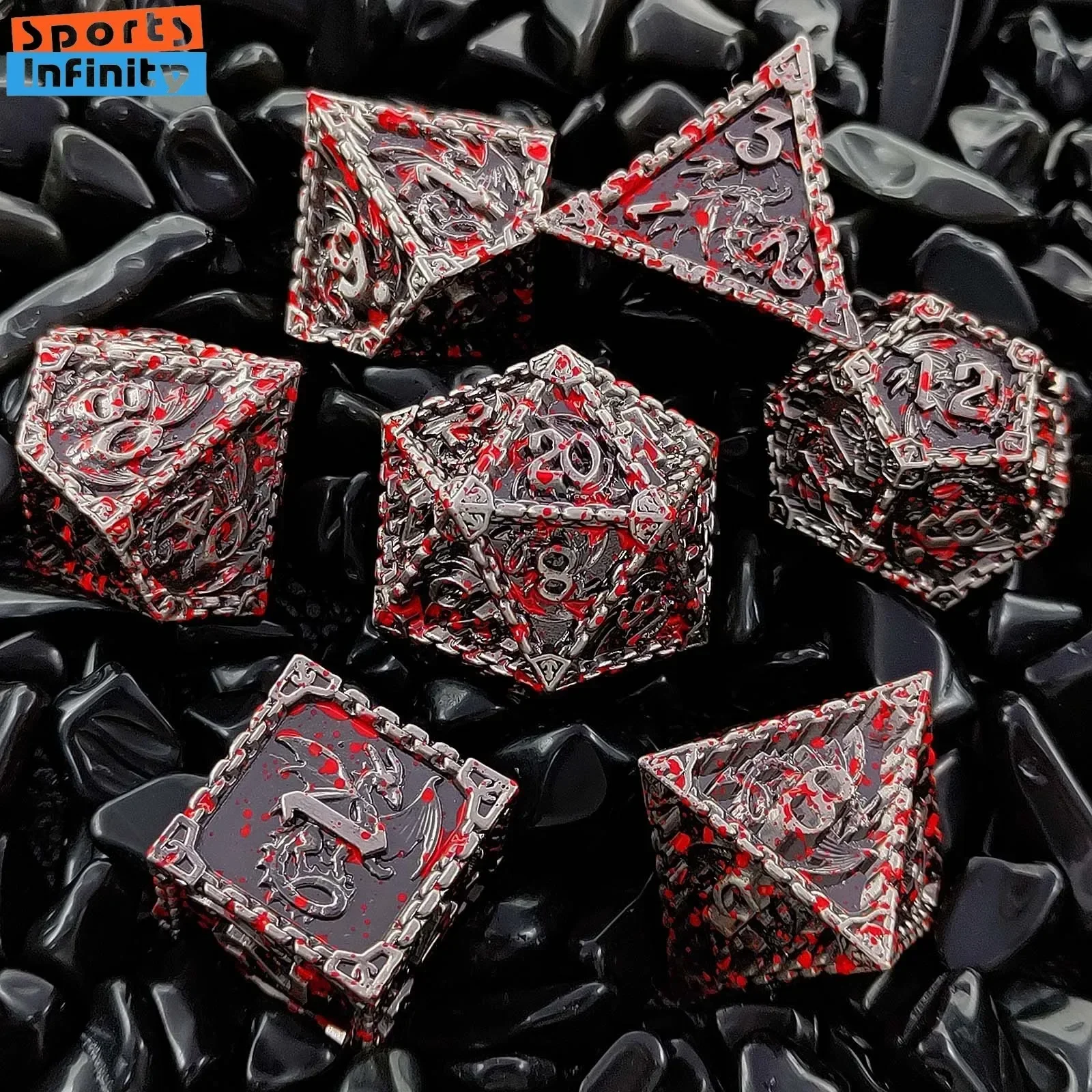 

7pcs Metal Dice Set Zinc Alloy Solid Dice for COC Running Group DND Cthulhu TRPG Board Game Polyhedral Dice Desktop Decoration