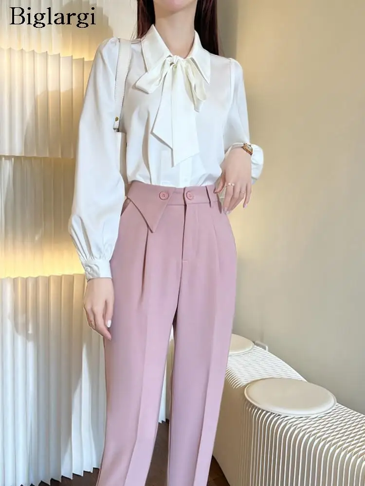 

Женский офисный костюм-блейзер, розовые плиссированные модные повседневные брюки с завышенной талией и асимметричными складками в Корейском стиле на осень, 2023