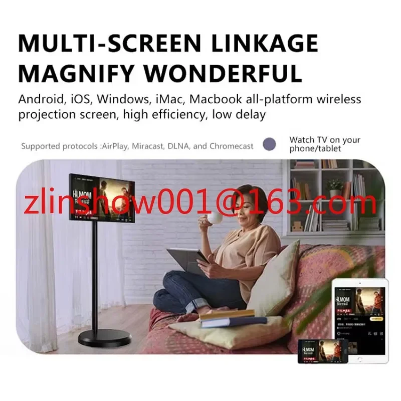 21.5 Inch Display Lcd Touch Screen Indoor Android 12 Advertising Digital Signage Portable Mobile Floor Standing Smart TV 3