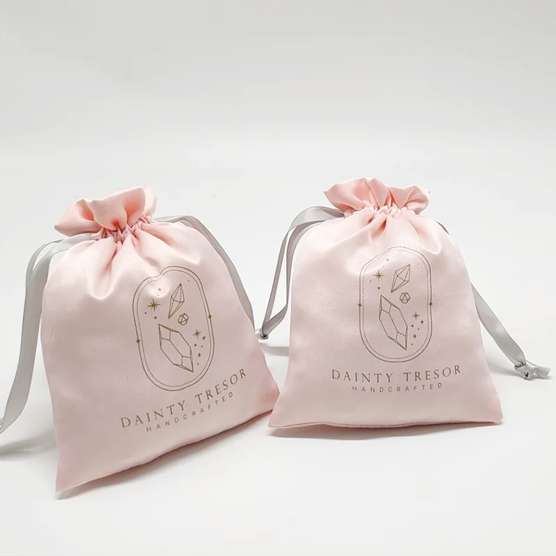 Pink Silk Stain Gift Bags 7x9cm 8x10cm 9x12cm 11x14cm Perfume Eyelashes Higher Quality Drawstring Pouches Jewelry Sachets Custom