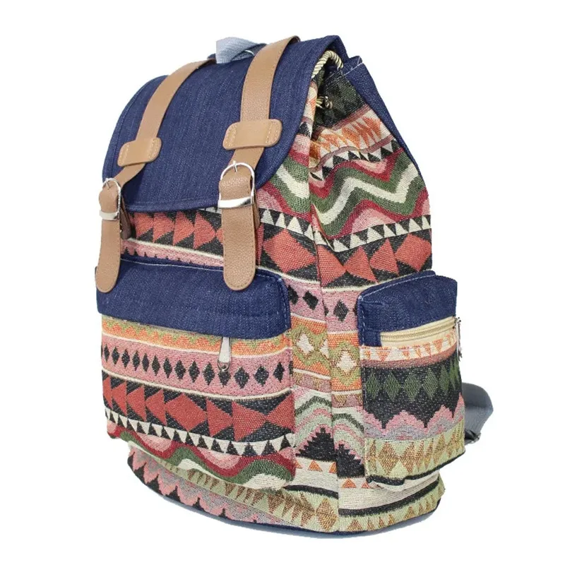 

Ethnic Female Backpack Travel Bag Denim Drawstring Shoulder Bag Student School Bag Plecaki Szkolne Backpack School Canva Bags