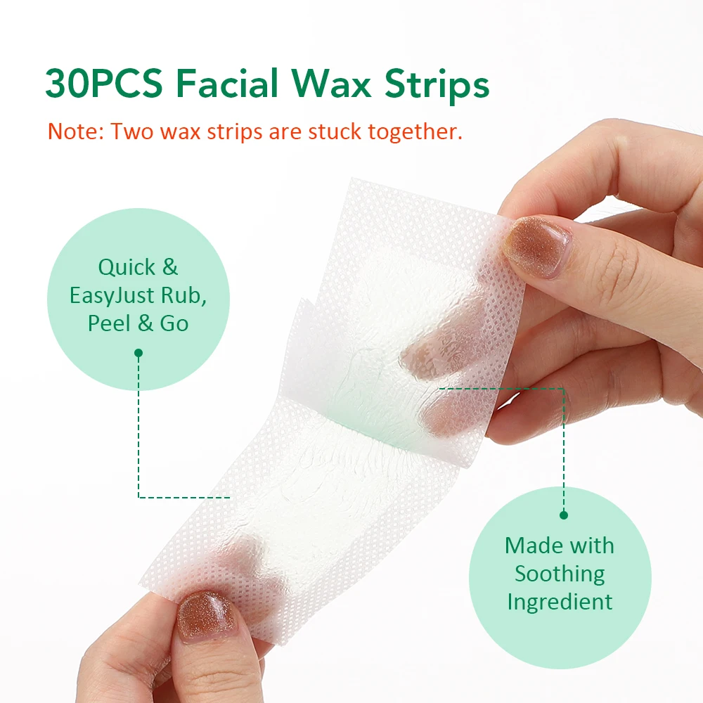 30Pcs Facial Wax Strips Calming Oil Wipes Depilatory Wax Strips Hair Removal Wax Paper Face Eyebrow Upper Lip Chin Hair Remove