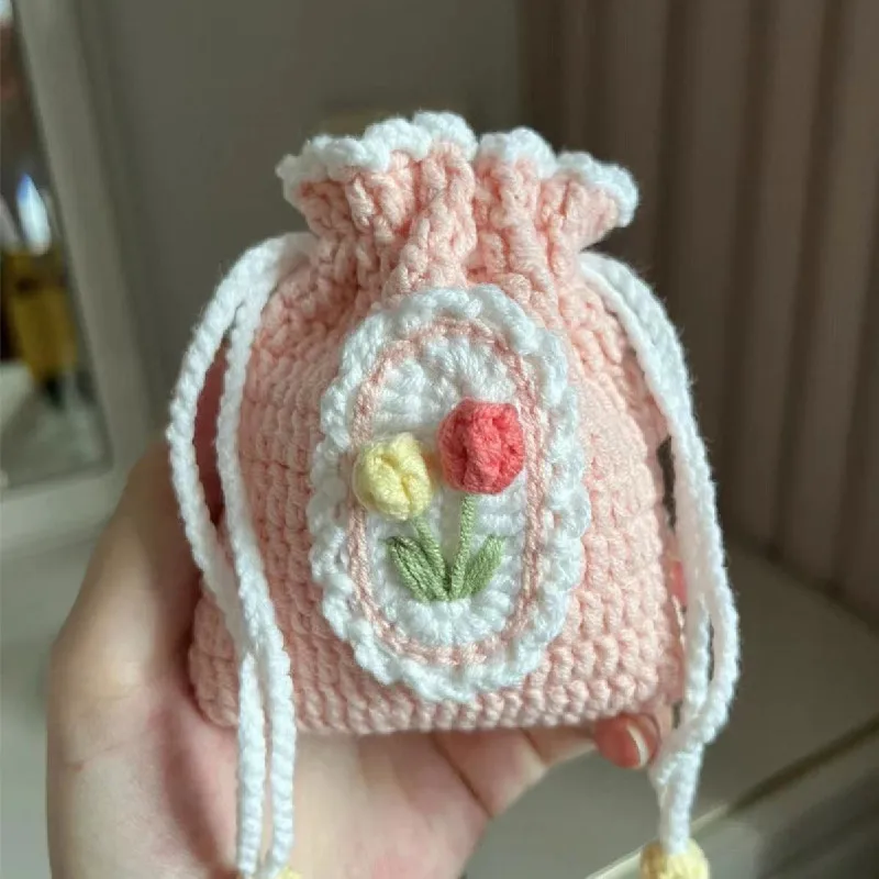 2pcs/Exquisite and cute earphone storage bag, hand woven Bluetooth bag, key bag, princess bag, girl's favorite