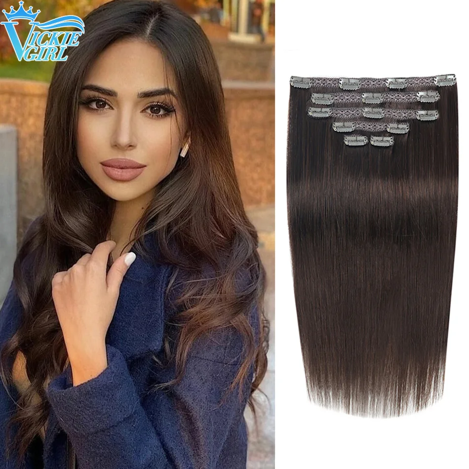 

Straight Clip In Human Hair Extensions Brazilian Natural black 100% Human Hair Double Weft Hair Extension for Woman