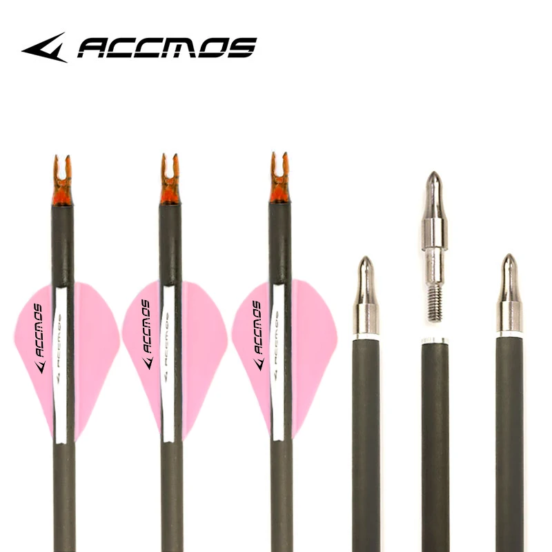 

ACCMOS 6/12pc ID6.2mm Spine 300 350 400 500 600 700 800 31inch for Recurve/Compound Bow Arrow Removable Arrows Tips