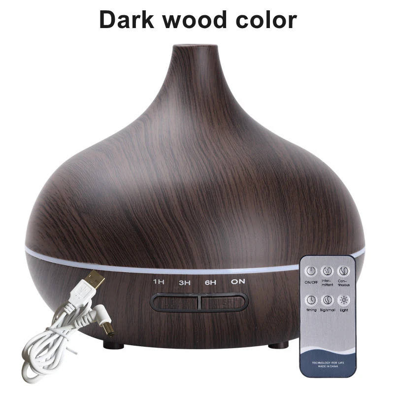 550ml Wood Color USB Aroma Diffuser, Essential Oil Diffuser with 7 Color LED Lights & Remote Control, USB Powered Air Humidifier 7