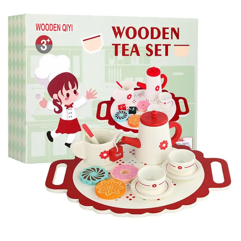 

Tea Party Set Pretend Wooden Girls Afternoon Tea Playset Realistic Food Playset With Donut Tea Bag Toy Children Colorful Tea Set