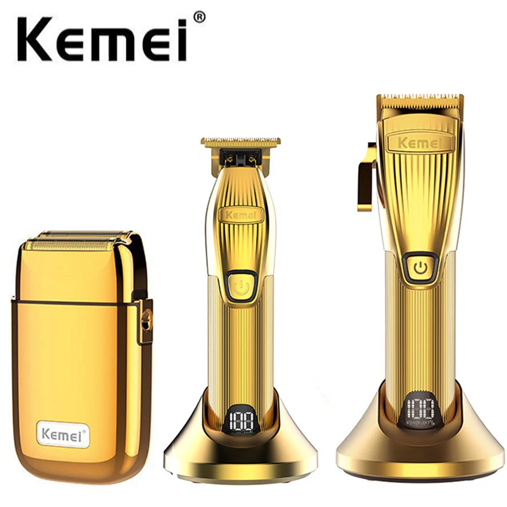 

Профессиональная машинка для стрижки волос Kemei, набор триммеров 0 мм, Полный Набор машинок для стрижки волос, беспроводной/проводной литиевый зажим