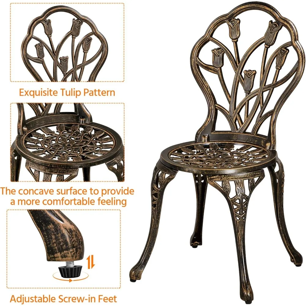 3-Piece Outdoor Patio Bistro Set with Rust-Resistant Cast Aluminum Table and Chairs in Bronze Finish