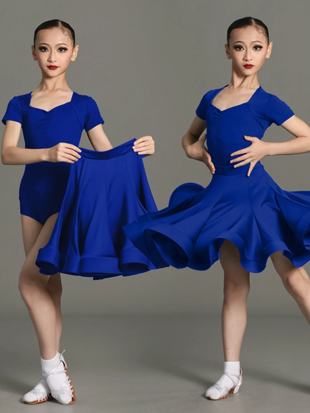 ballroom latin Line Short Sleeve dress girls american dance rumba cha cha samba tango costume competition practice wear kids