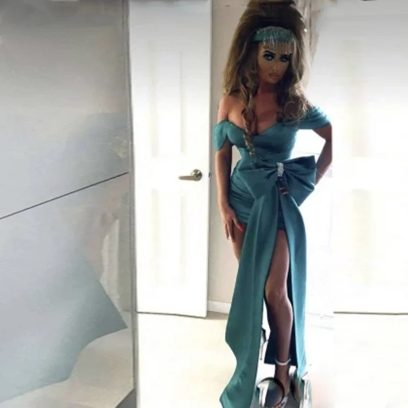 

Hunter Green Party Dresses Pretty Short Women Dress Special Design Back Zipper Design Off The Shoulder Prom Gowns Bow
