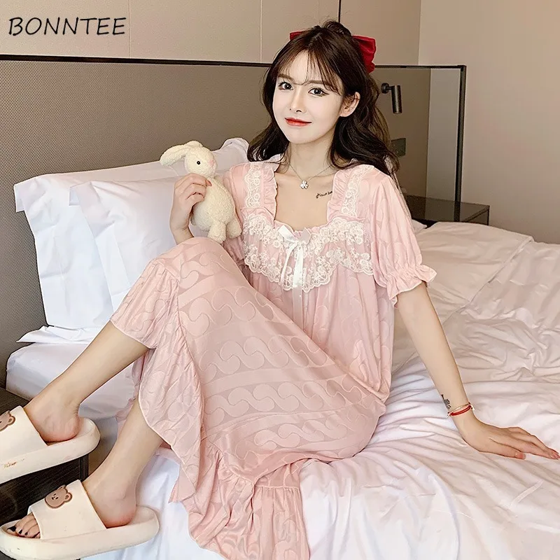 

Ночные рубашки для женщин, простая Милая Домашняя одежда, дышащая летняя удобная модная уютная одежда Ulzzang с принтом и бантом, Новое поступление, горячая распродажа