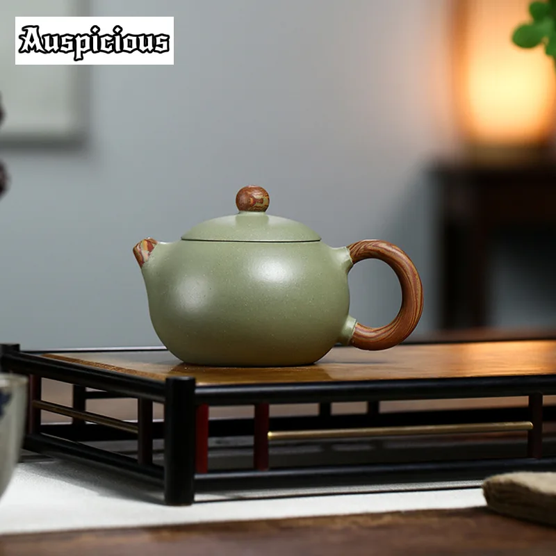 

Китайские исинские чайники из фиолетовой глины, 200 мл, знаменитый чайник ручной работы из Сиши, необработанная руда, чайник из зеленой глины для красоты, чайный набор Zisha, коллекция