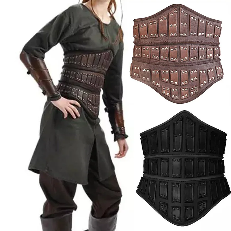 

Medieval PU Leather Rivet Multi-Row Wide Belt Elf Waistcoat Steampunk Accessories Knight Cosplay Costume Corset Props