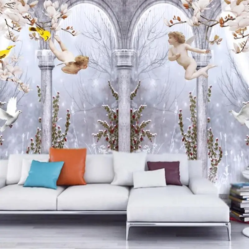 

Custom wallpaper 3d mural elegant angel Roman column white pigeon background wall living room bedroom decoration painting обои