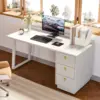 Computer Desk with Wood Drawers, Home Office Desk with Storage Office Desk Study Writing Desk Work Station for Office Bedroom 4