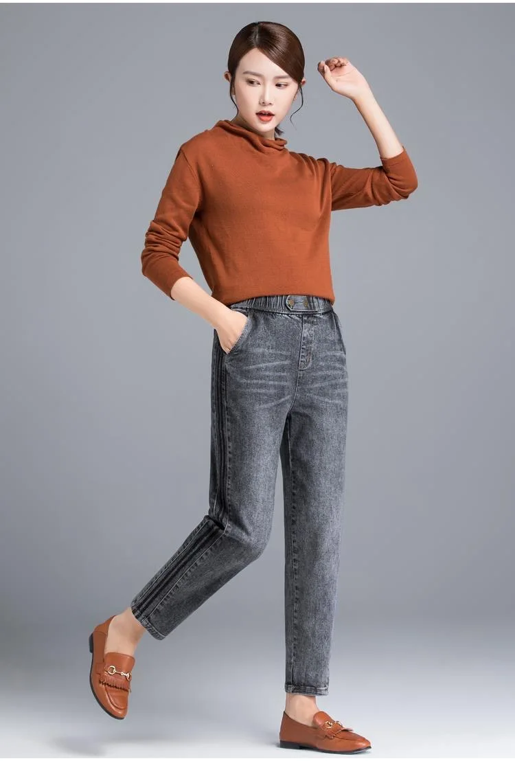 

Women Super Elastic Harem Jeans Plus Size 34 Spring Autumn Denim Pants Casual Straight Trousers Vintage Mom Ankle-Length Pants