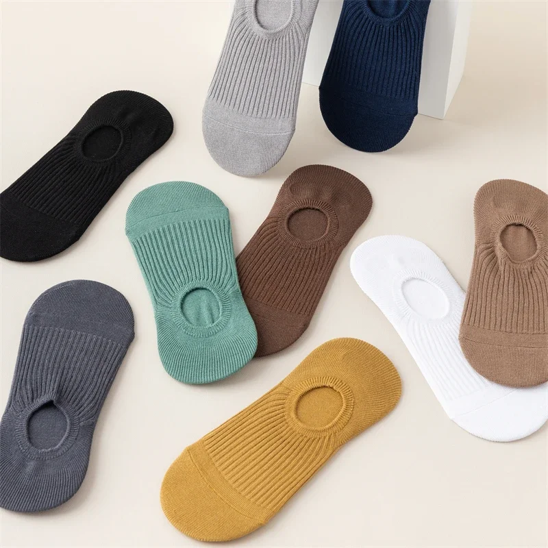 

Men Socks Summer Solid Color Casual Sock Slippers Cotton Absorb Sweat Breathable Invisible Socks For Men Anti-slip High Quality