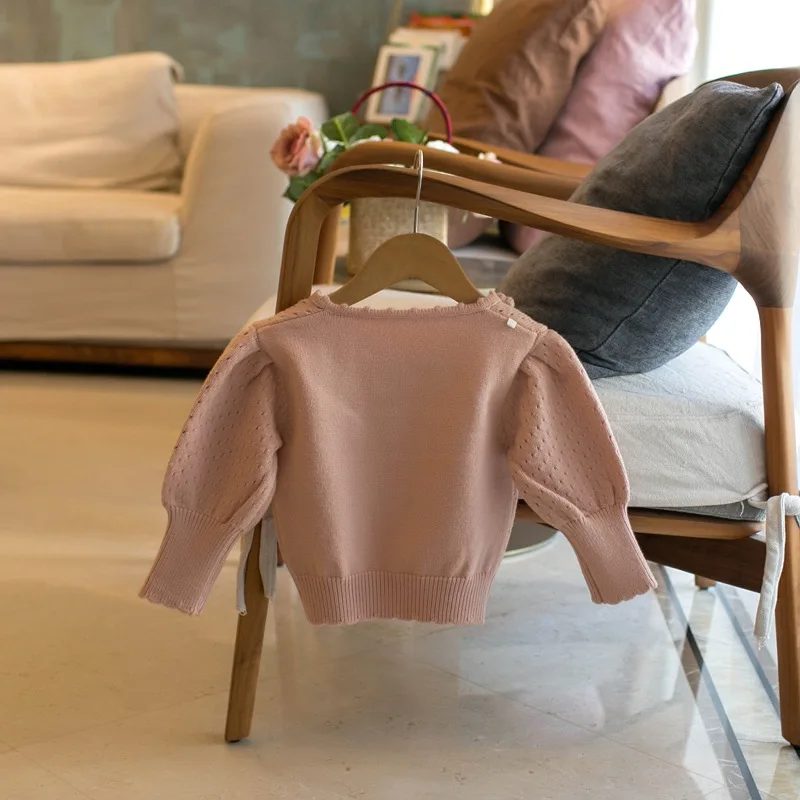 봄과 가을 어린이용 신상 입체 꽃 칼라 소녀용 가디건 스웨터