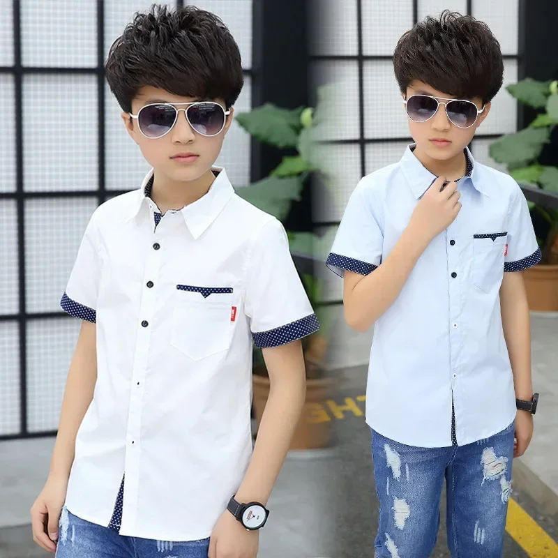 Age 4-13 Years Summer Toddler Teenage Dot School Boy Clothing Kids Boys Shirts Children Short Sleeve Clothes Tops boys short sleeve shirts