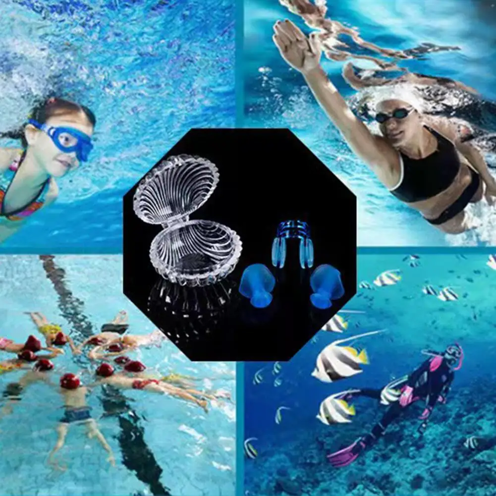 Dropshipping!!1 Set Swimming Earplug Ergonomic Design Protective Gear Waterproof Silicone Swimming Nose Clip Earplugs Set
