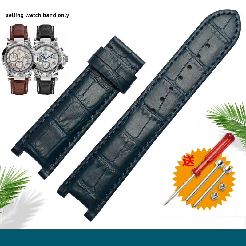 Genuine Leather Watchband with Stainless Steel Butterfly Buckle