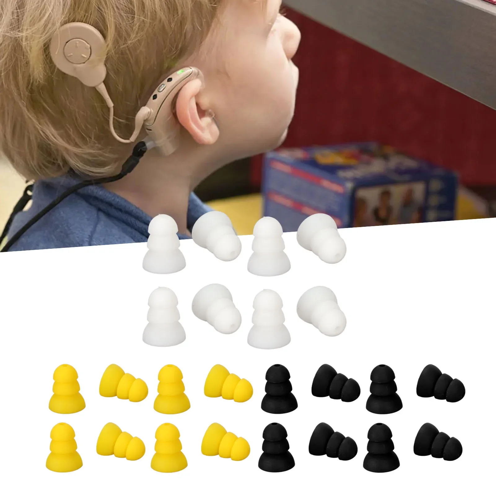 8pcsHearingAidEarTipsEarplugDome3LayerSoftSilicone