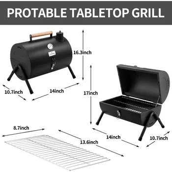 Portable Charcoal Grill, Tabletop Outdoor Barbecue Smoker, Small BBQ Grill for Outdoor Cooking Backyard Camping Picnics 6