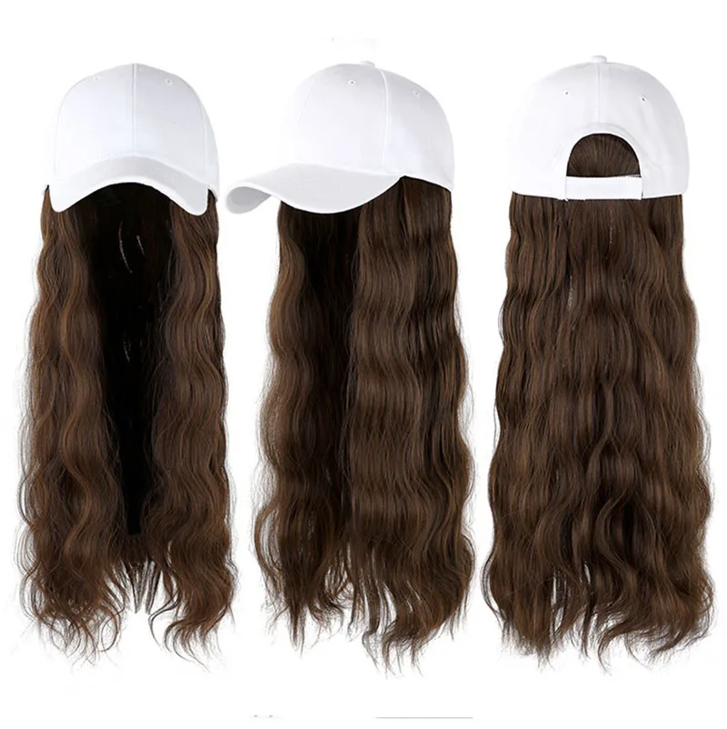 Women's Baseball Caps Meetlife Baseball Cap With Long Extension Wig Synthetic Hair Long Wave Hair Travel Beach Baseball Hat base cap