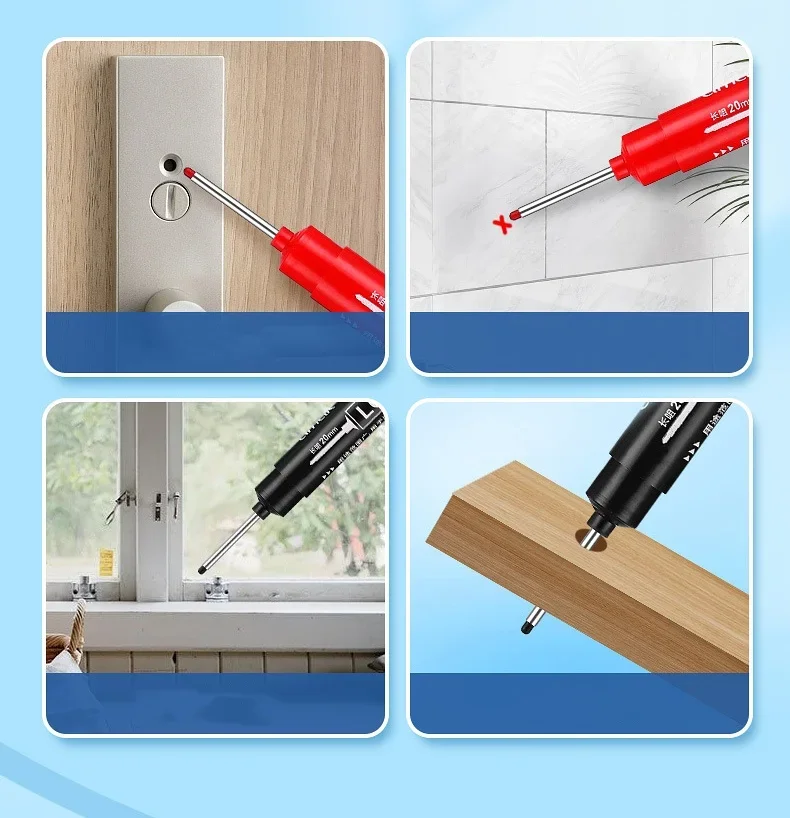 20-5Pcs 20mm Deep Hole Marker Pen for Metal Carpenter Long Nib Markers Pens for Woodworking Tools Waterproof Long Head Markers