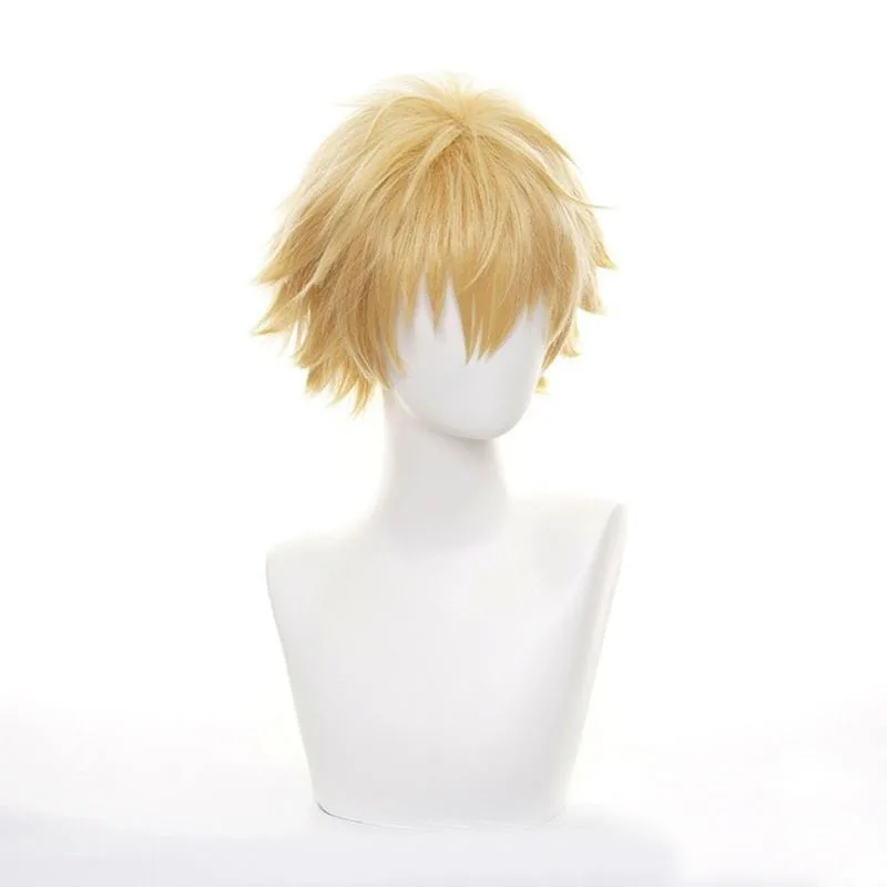 Parrucca sintetica corta bionda soffice e spigolosa, resistente al calore, per cosplay anime, per uomo, per feste di Halloween, giochi di ruolo, copricapo quotidiano - immagine 4