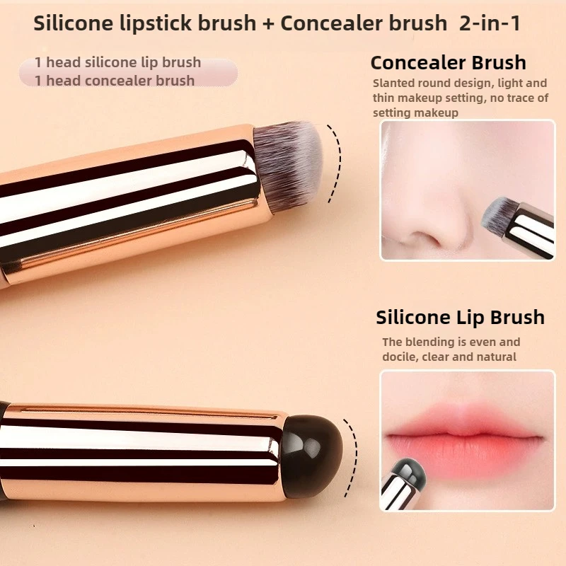 2 In 1 Silicone Lip Brush Concealer Brush Wooden Handle Lipstick Lip Balm Applicator with Cap Travel Makeup Brush Beauty Tools 3
