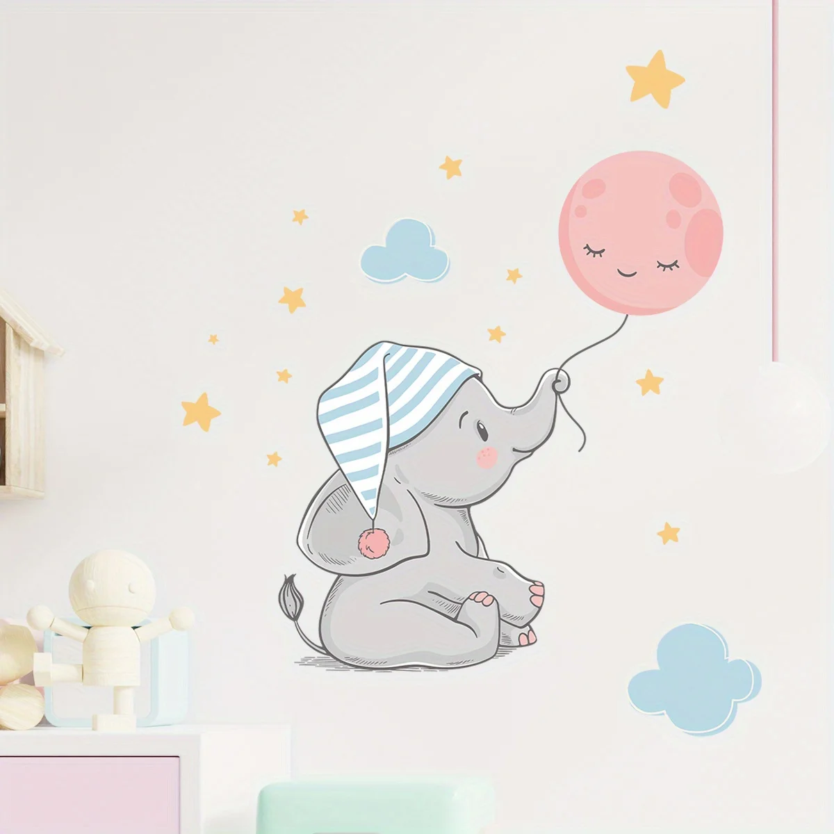 Luminous Wall Stickers Cartoon Cute Elephant Balloon Star Animal For Bedroom Living Room Nursery Decoration