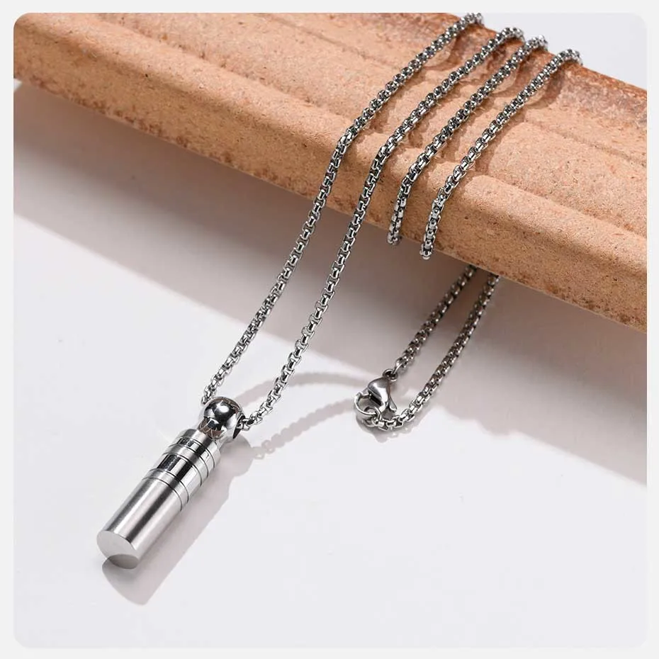 Vnox Herren Urnen-Anhänger-Halskette für Asche, Aschefläschchen-Zylinder aus Edelstahl, Parfümhalter-Halsband, Andenken-Geschenke – Detail 10
