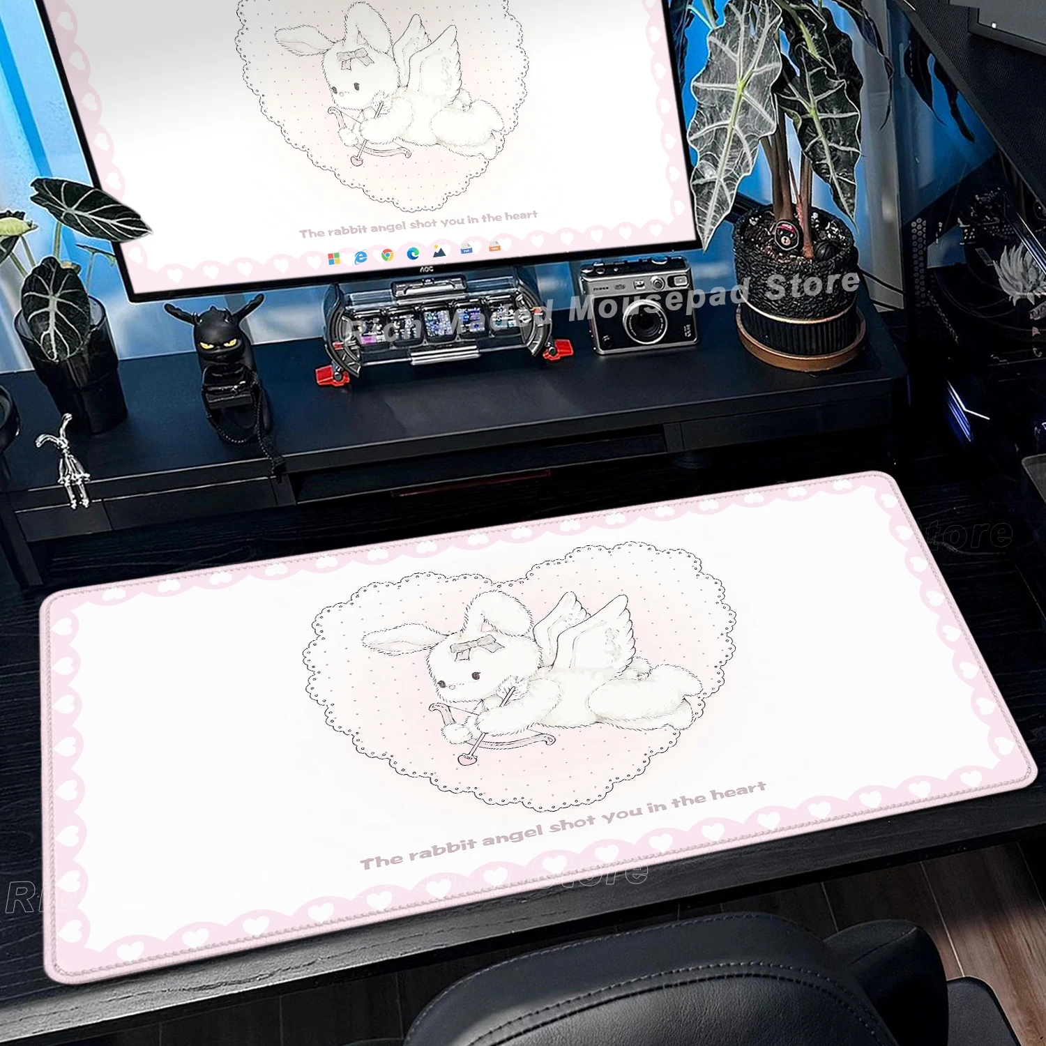 Pink Rabbit XXL Cute Love Gaming Mouse Pad - Non-Slip Soft Surface Desk Mat for Home and Office Decor