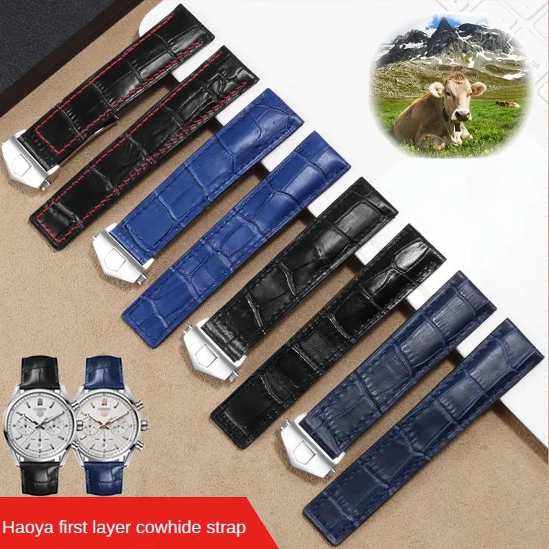 Cinturino Per Orologio In Vera Pelle Sostitutivo Tag Heuer Carrera Monaco Series Cinturino Piatto Dritto In Pelle Bovina 19/20/22Mm