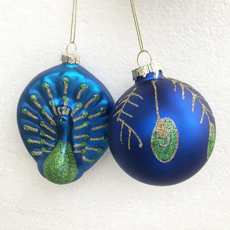 Christmas tree ornaments glass ornaments small pieces shopping mall layout foreign trade export 8cm peacock pattern ball