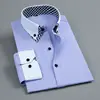Men's Long Sleeve Dress Shirt Non Iron Double Layer Business Formal Regular Fit Office Camisa Fashion White Blue Social Shirts