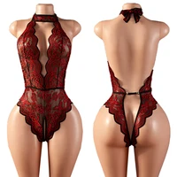 See Through Deep V Sexy Underwear Women One-piece Exotic Costumes Porn Hollow Crotchless Backless Bodysuit Erotic Lingerie Set