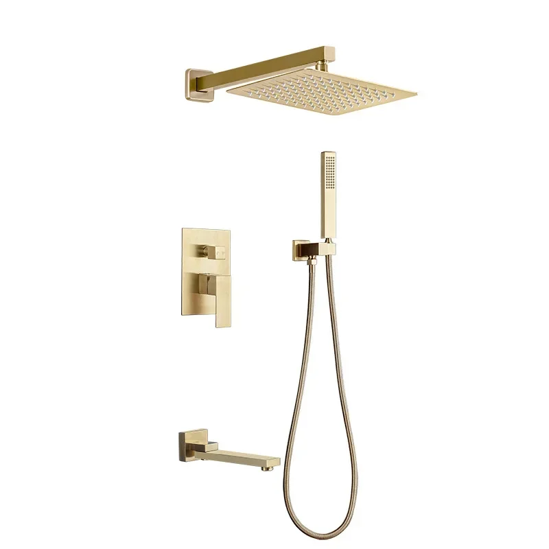 LED Top Spary Bathroom Concealed Wall Mount Rain Waterfall Shower System With Swivel Tub Spout Cold Hot Water Mixer Faucet