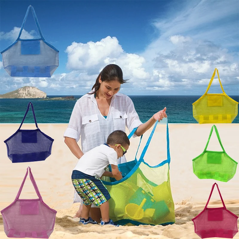 Bolsa de malla de playa al aire libre para niños, organizadora portátil plegable para guardar juguetes y artículos diversos| | -