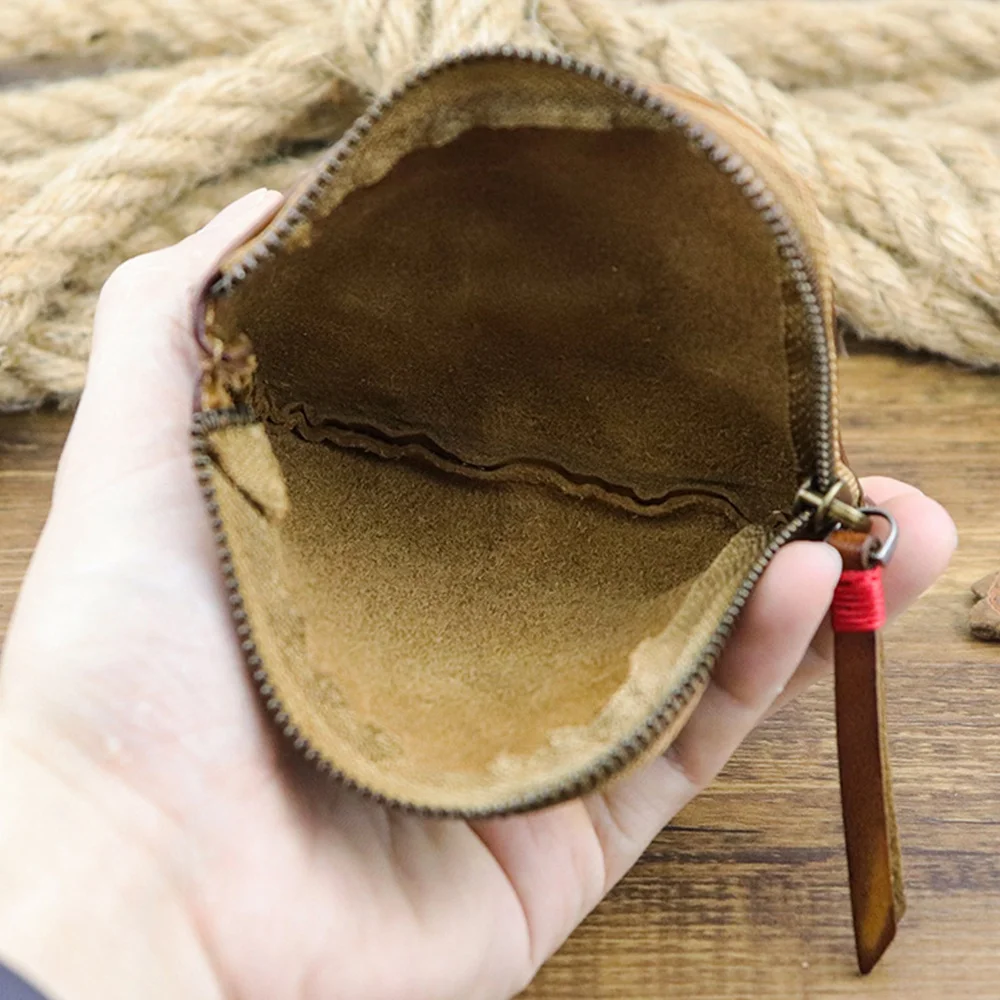 Leather Coin Purse,for Women&Men Vintage Handmade Wallet,Mini Card Holder Bag,Zipper Purses 4