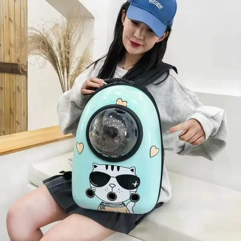고양이 외출 가방 휴대용 어깨끈 애완동물 백팩 파노라마 투명 백팩 고양이 케이지 우주 캡슐 측면 개방 가능