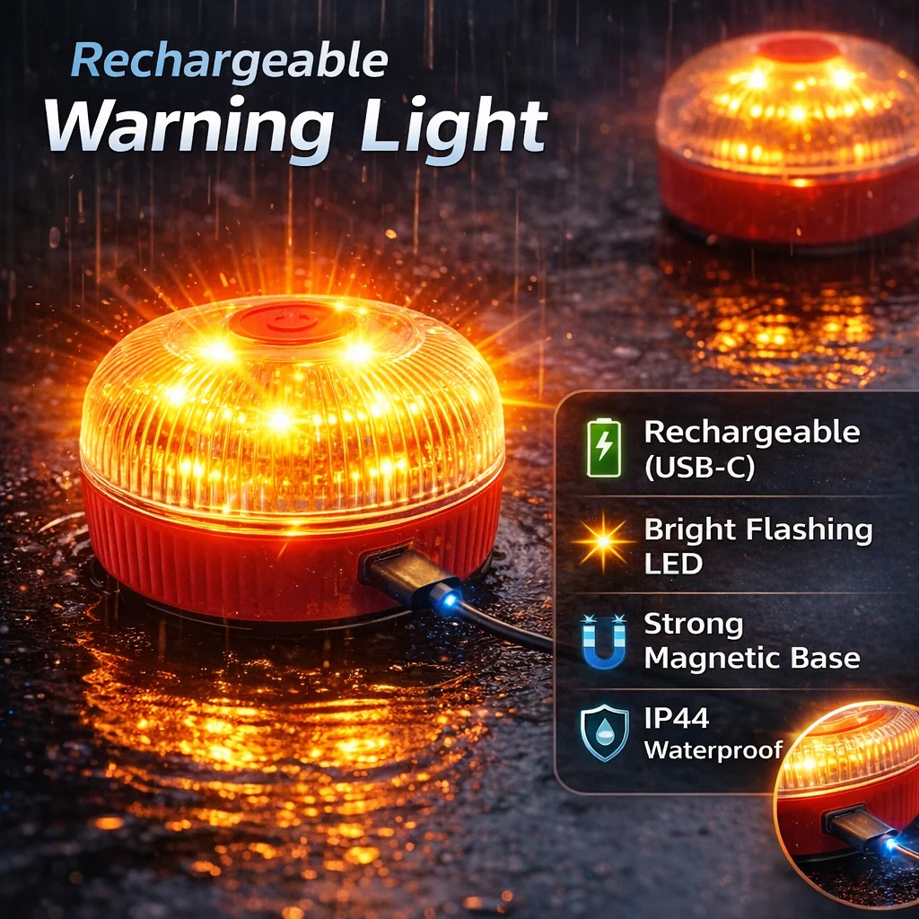 V16 Spain Flashing LED Emergency Light USB Rechargeable Magnetic Induction Auto Strobe Flashing Warning Light Help Flash Safety
